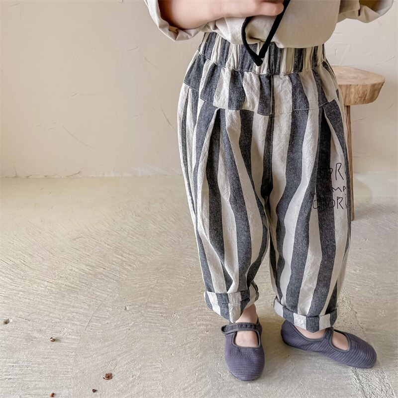 1576C 2022 Lente Kinderen Kleding Gestreepte Broek Mode Linnen Katoen Jongen Harembroek 1-7Year Girls 'Casual Broek