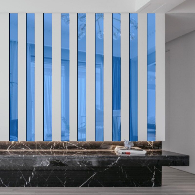 Spiegel Zelfklevende Stickers 10Pcs Gestreepte Spiegel Sticker Kristal Behang Diy 3D Muurtattoo Woonkamer Badkamer decoratie: Blauw