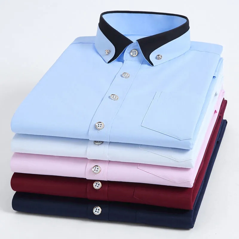 Nueva Camisa de vestir de negocios para hombre, Camisa Social de manga larga con botones, ropa informal antiarrugas para de boda y oficina para hombre