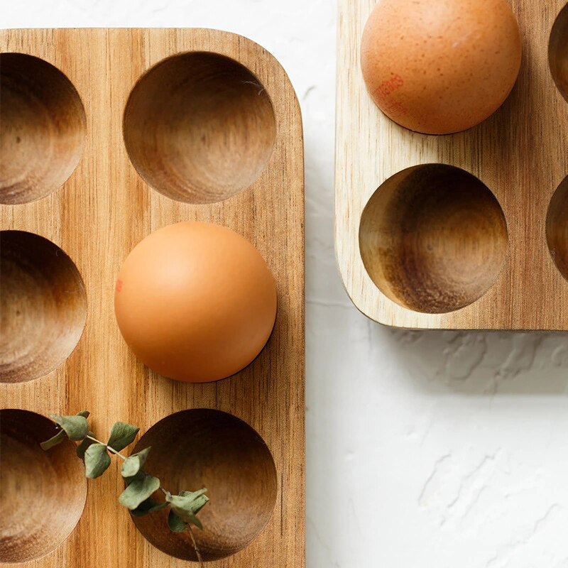 Caja de almacenamiento de huevos de madera de estilo Simple, bandeja de huevos de cocina para el hogar, organizador para el hogar, soporte para huevos, herramienta de cocina, accesorios de decoración