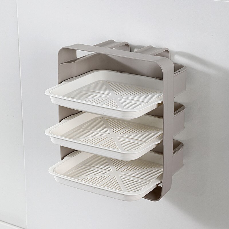 Kitchen side dish plate multi-layer superimposed vegetable plate household countertop space-saving wall-mounted rack plate sets: coffee 3  drain