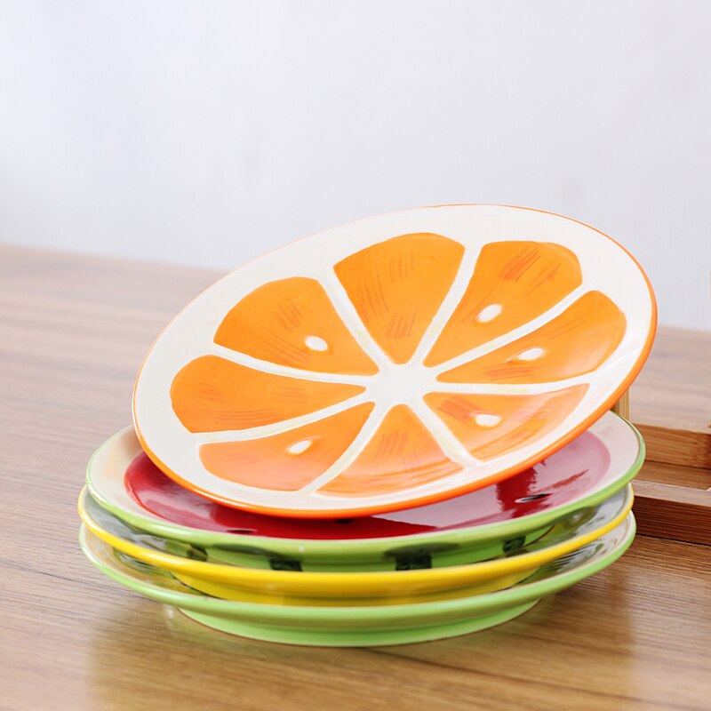 Plato plano de fruta con de naranja para comida, vajilla de ensalada pintada a mano, juego de vajilla de dibujos animados, plato de almuerzo para niños, 1 uds.