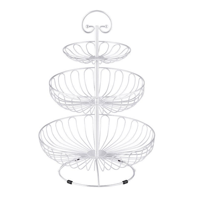 De hierro de tres capas de cesta de almacenamiento Plato de frutas cocina casa tazón desmontable soporte de Metal para pastel de postre organizador: White