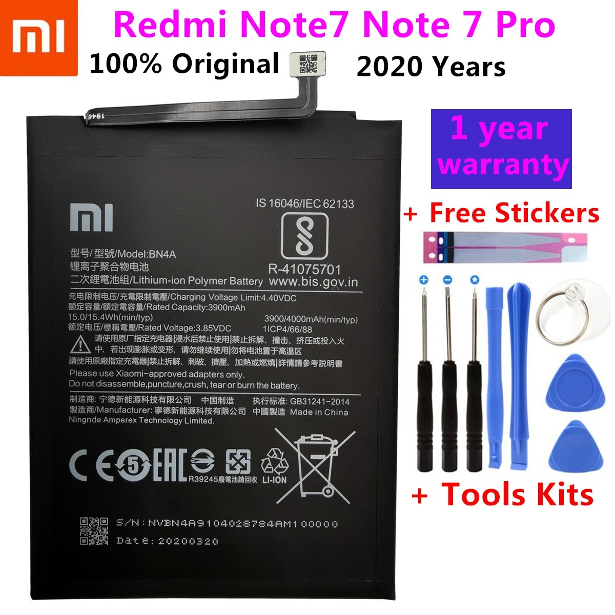 Originele Vervangende Batterij Voor Xiaomi Redmi Note7 Note 7 Pro M1901F7C BN4A Echt Telefoon Batterij 4000Mah + Gratis Tools