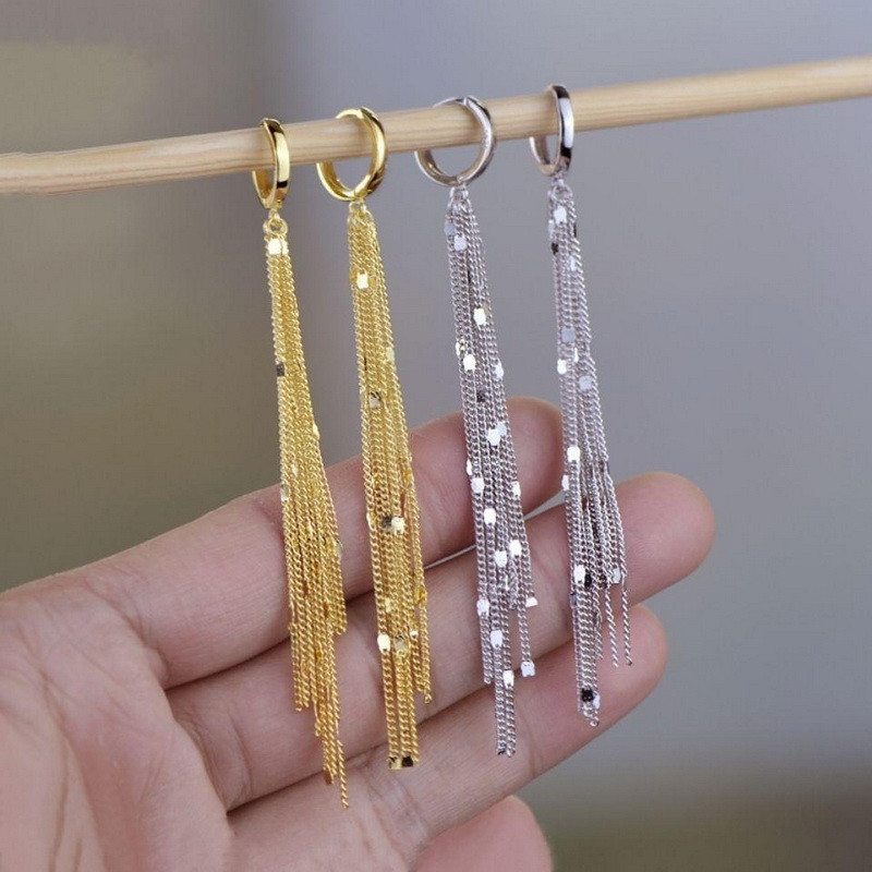 Glanzende lange oorbellen met kwastjes en glitter voor dames, lange oorbellen met kettinghangers, perfect als sieraden voor bruiloften en feestjes.