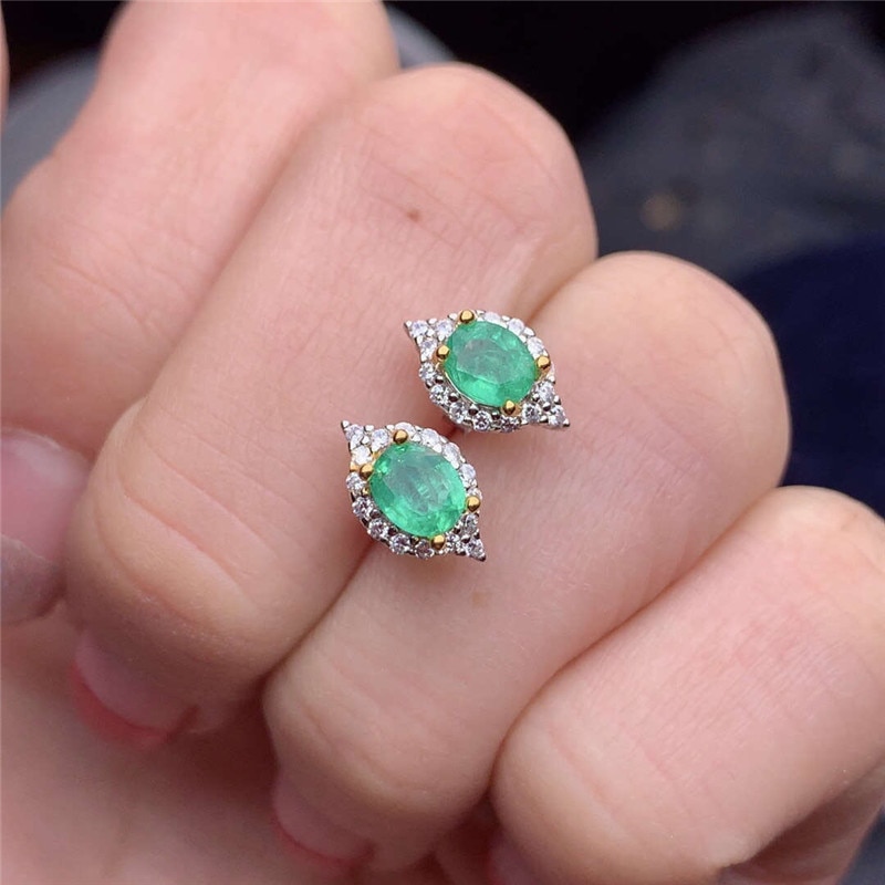 Supporto di rilevamento del 925 in argento naturale smeraldo verde smeraldo della signora orecchini in platino supporto di prova