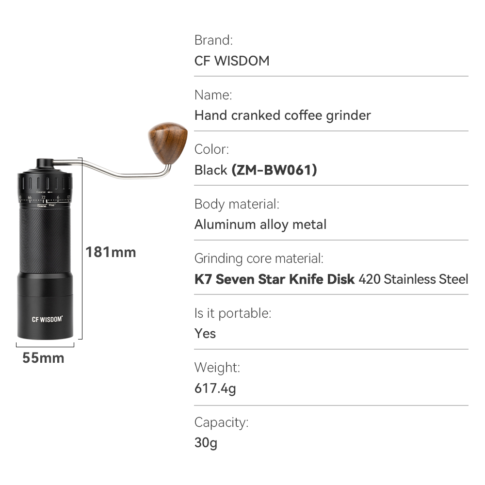 Justerbar kaffekvarn, kaffebönkvarn för espresso, manuell kaffekvarn, jul tacksägelse