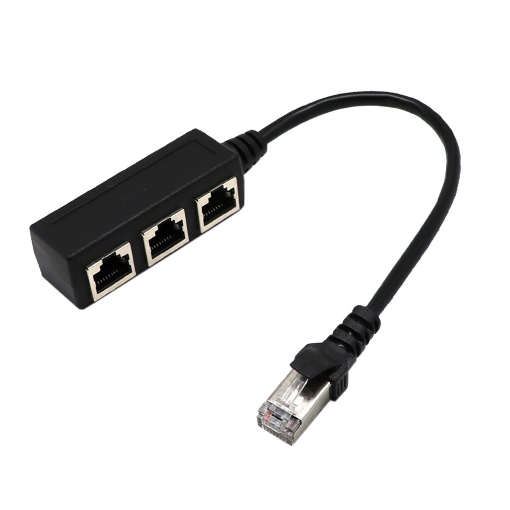 1 To 3 Ports Ethernet Network Cable Extender 8P8C Male To Female Black