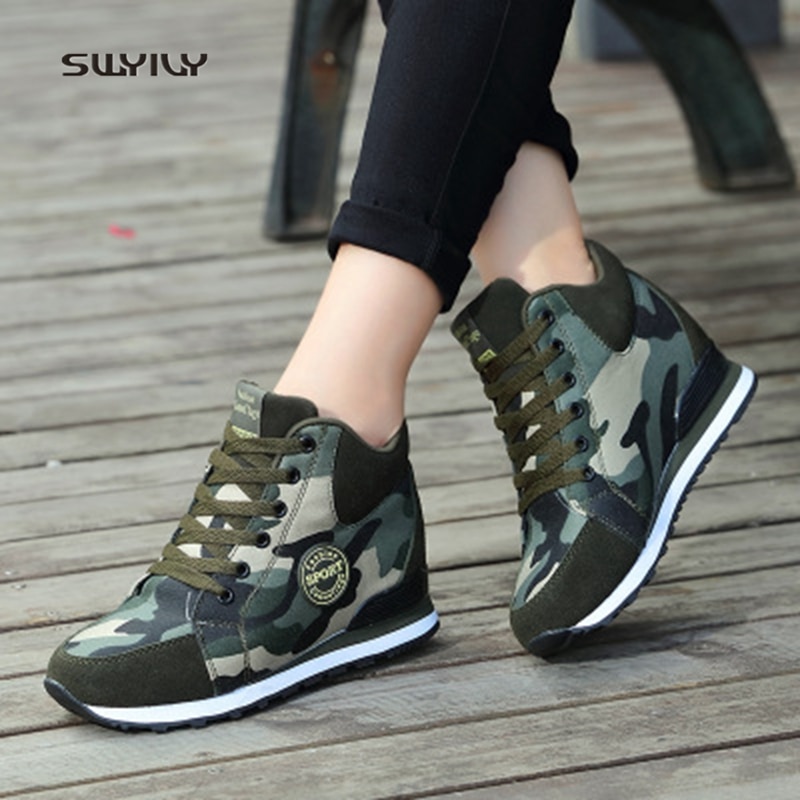 Swyivy kvinnor promenadskor canvas plattform dam sneakers höst och vinter stor storlek 42 camo höjd ökande promenadsko