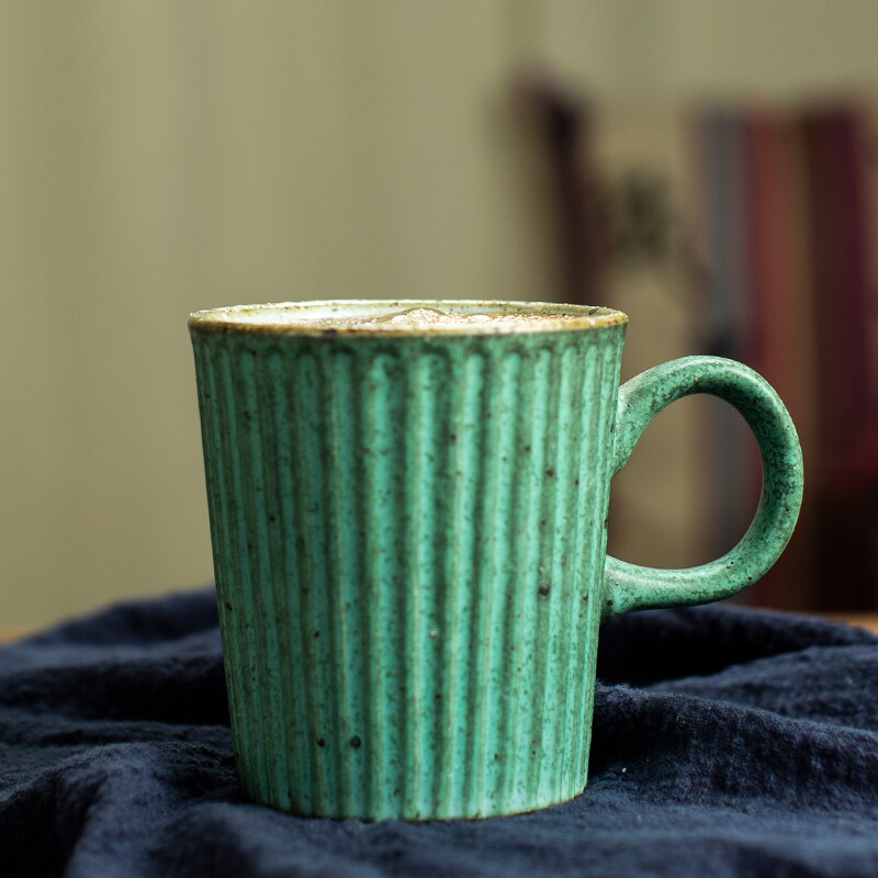 Tasse à café en céramique japonaise, faite à la main, rétro européen, verte, blanche, littéraire, Simple, de , ensemble de tasses Vintage en poterie