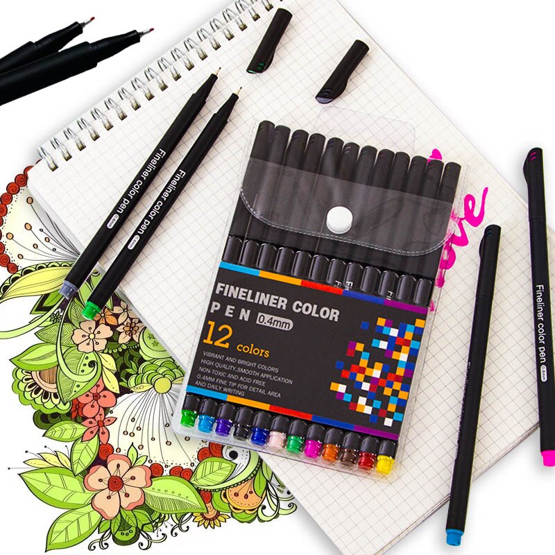 100 farver journal planner markør penne farvede fine spids kuglepenne fineliner pen til bullet journaling skrive skole kunst forsyninger: 12 farver