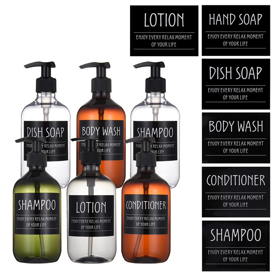 Soap Dispenser Sticker Set Shampoo Bodywash Conditioner Labels Removable Waterproof Unique Bottle Stickers Bathroom Accessories