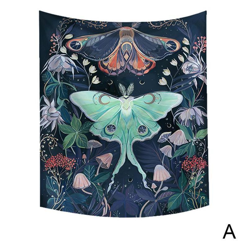 Tapiz negro con Floral de Luna, tapiz colgante de pared antiguo, tapiz de brujería con mariposas, tapiz para decoración de pared del hogar, alfombras, tapices: 01