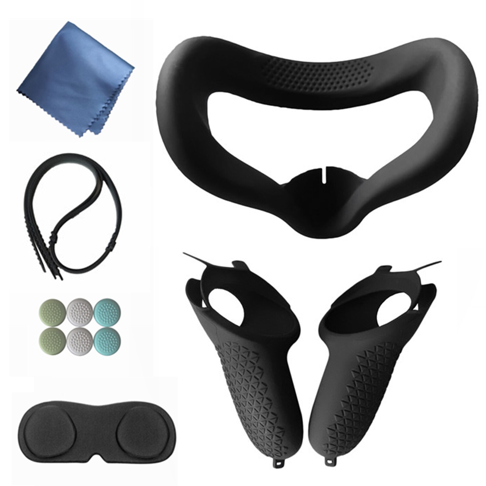 Soft Silicone Eye Mask Cover VR Lens Anti Scratch Case For Oculus Quest 2 VR Controller Protective Cover With Wrist Strap: Black