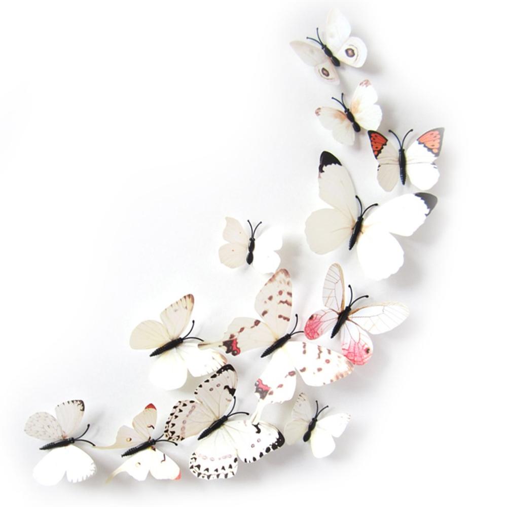12 Uds PVC 3d mariposa decoración de pared bonitas mariposas pared calcomanías artísticas decoración del hogar arte de pared de habitación: White