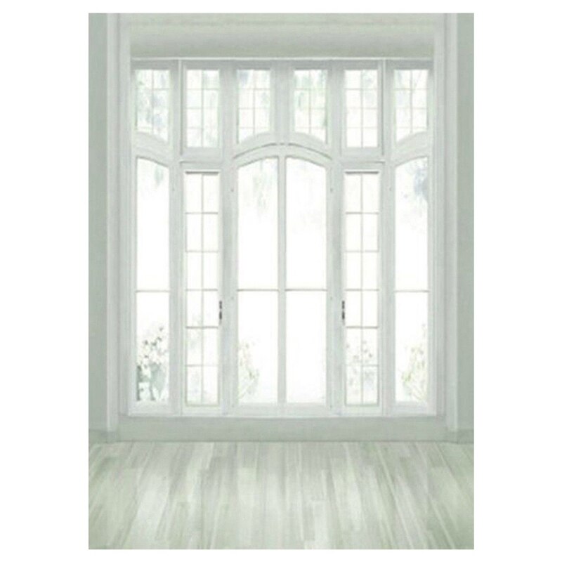 2Stck 3X5Ft Vinyl Fotografie Kulissen Hochzeit Hintergrund für Foto Studio-Weiße Ziegel Zauberstab Holz Boden & Europäischen Fenster boden