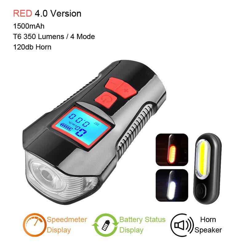 Bicycle Light Computer Speedometer Lights USB Rechargeable Bike Front Light Flashlight LED Warning Cycling Portable Light: red set B