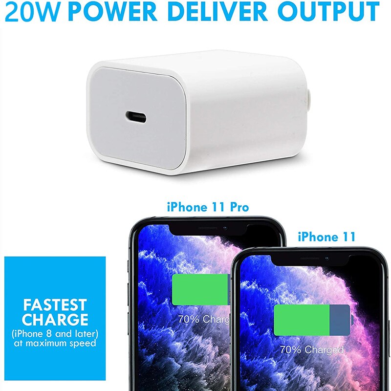 20W For iPhone Charger USB C2C C2L Adapter Travel PD fast charger QC3.0 for Apple Cable for iPhone 12 mini 11 Pro Max