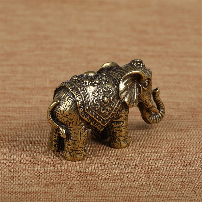 Solid Copper Elephant Mininature Figurines Brass Lucky Elephant Hand Play Collections Chinese Handmade Home Decor Statues