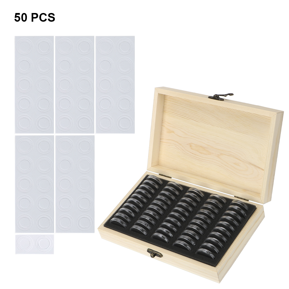HILIFE Coin Storage Box With Adjustment Pad 20/30/50/100PCS Adjustable Wooden Commemorative Coin Collection Case Holder Capsules: green