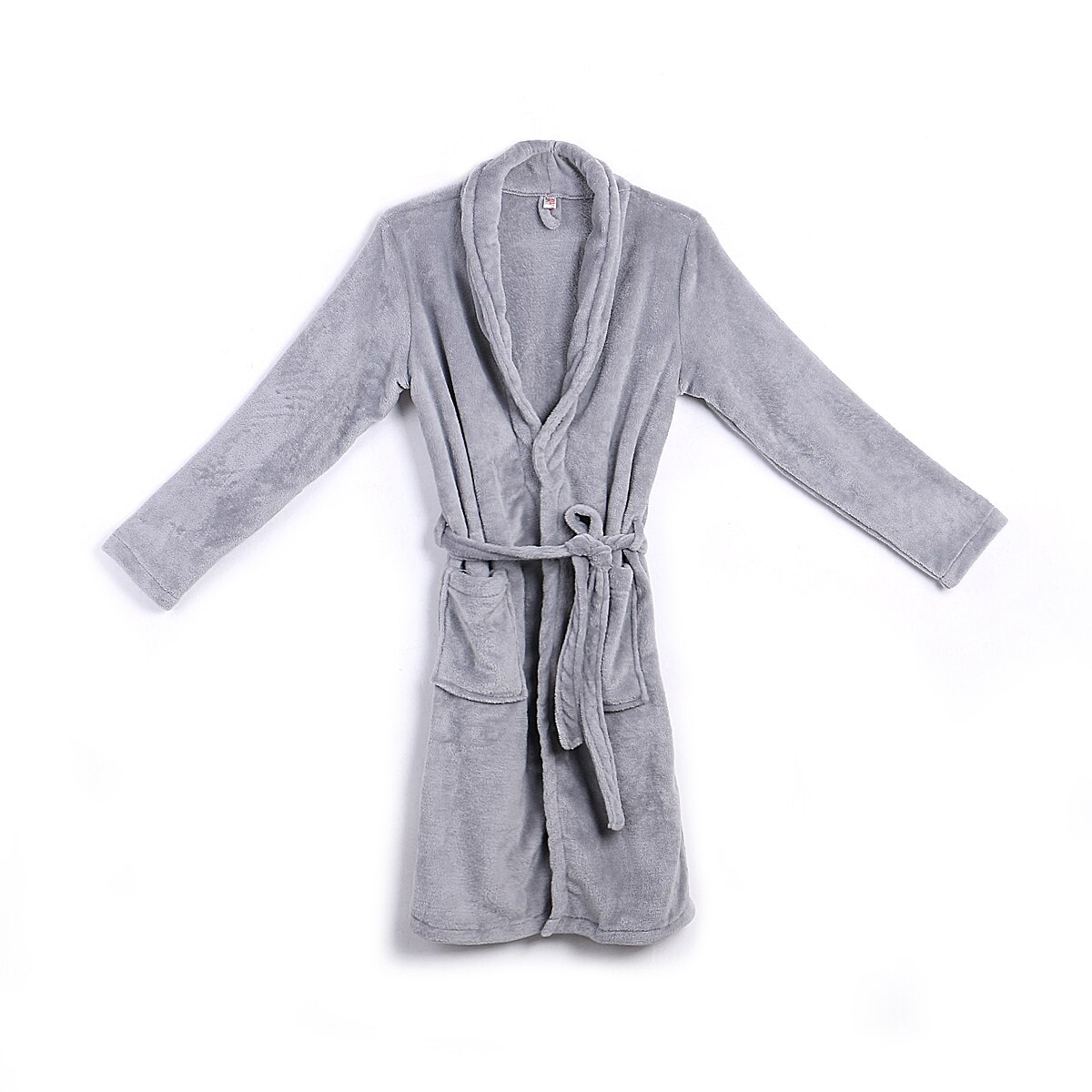Goocheer menns varme vinterkåper tykk forlenget plysj sjal badekåpe kimono hjemmeklær langermet kappe kåpe peignoir homme: Grå / Xl