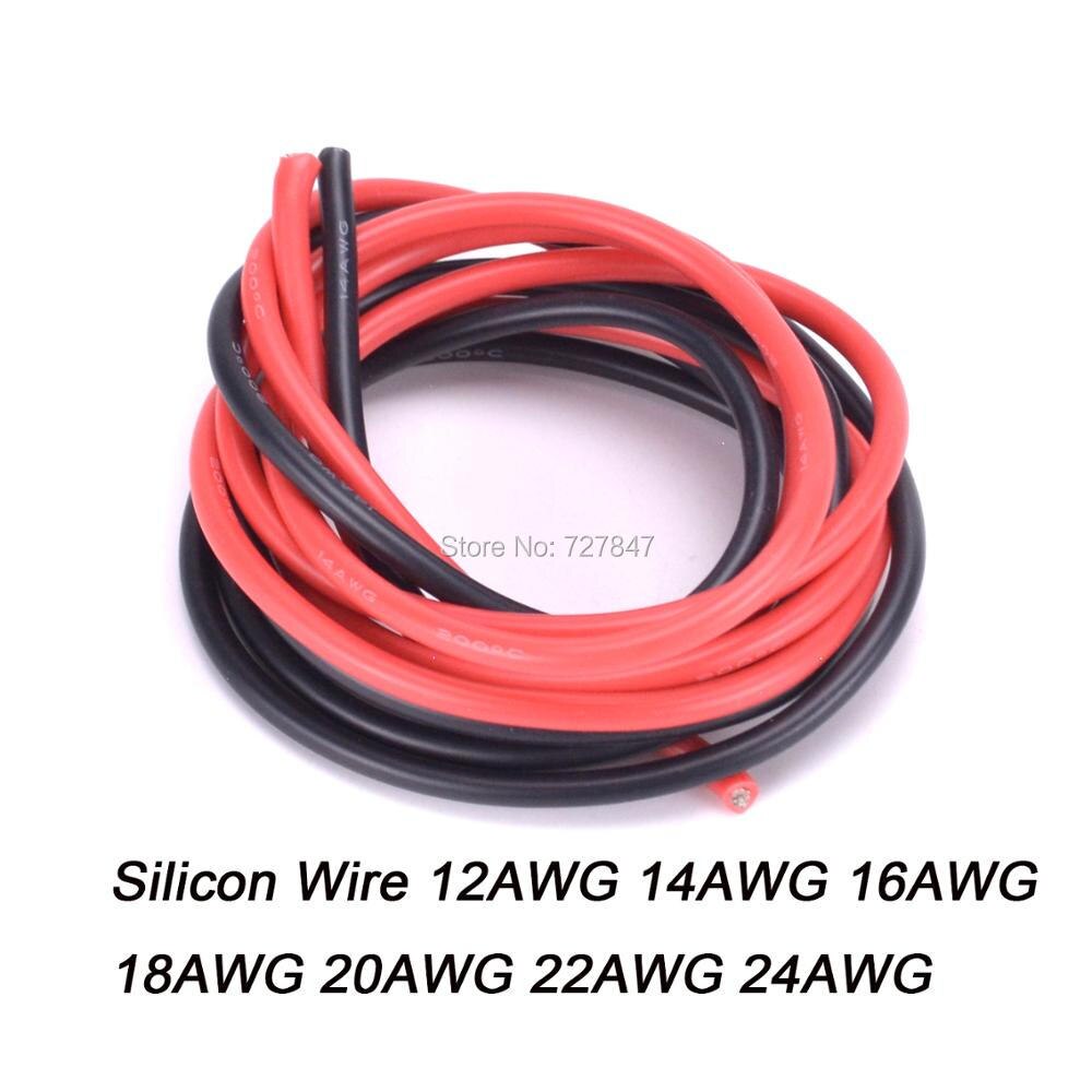 10 Meter/partij (5M Rood + 5M Zwart) silicon Draad 12AWG 14AWG 16AWG 18AWG 20AWG 22AWG 24AWG Heatproof Zachte Siliconen Draad Kabel