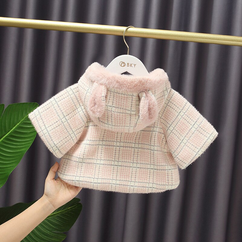 Baby Mädchen Süße Schal Gepolsterte Kapuze Mantel Winter Süße Plaid Nette Strickjacke freundlicher