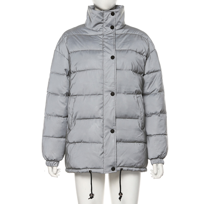 Chaqueta recortada de algodón de gran tamaño a la de invierno gruesa pulóver reflejo de la noche abrigo Ins femenina suelta cremallera prendas de vestir: long type / L