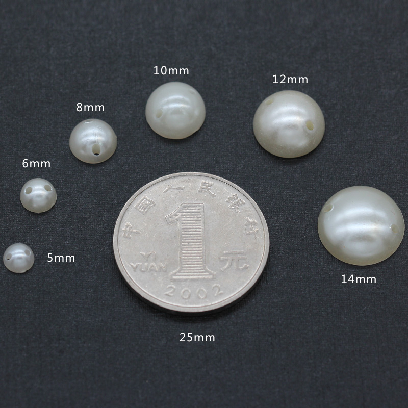 5/6/8/10/12/14mm sy på perle halv runde 2 hullers flatback knapper elfenben perle krystal trim akrylperler til beklædningsgenstandsdekorationer