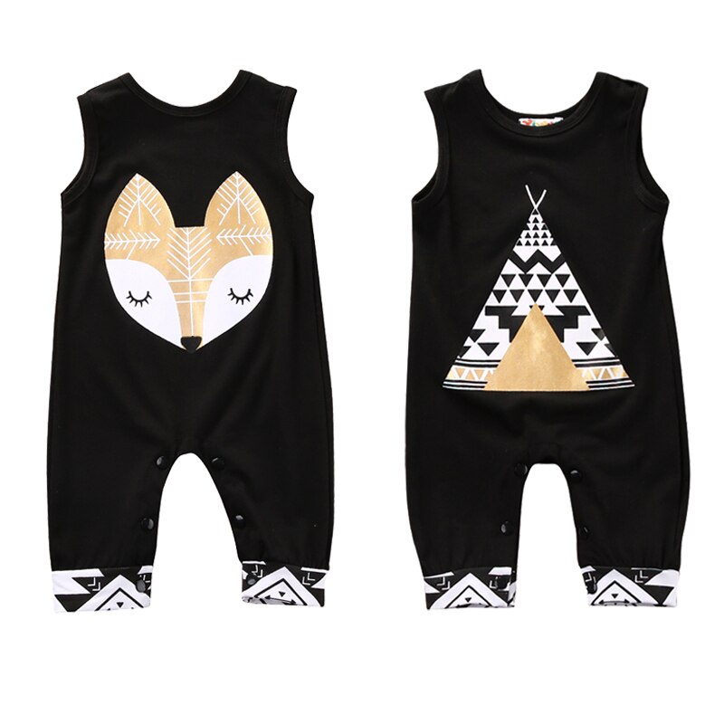 Emmababy Baby Rompers Boys Girls Sleeveless Black One-piece Jumpsuit Cute Clothes 0-24M