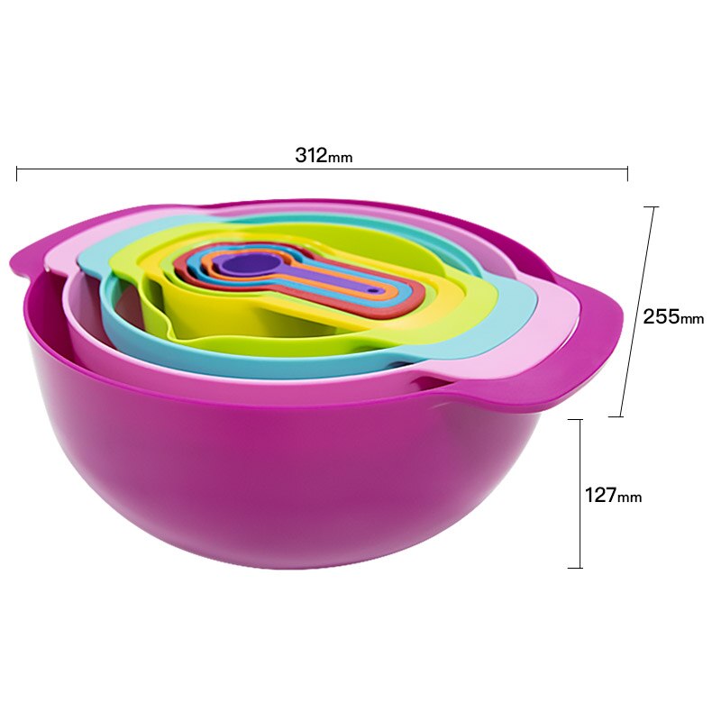 10 Pcs Mixing Rainbow Bowls Set Kitchen Bowl Set Salad Bowl Plastic Baking Measuring Cup Measuring Spoon Set Kitchen Gadgets