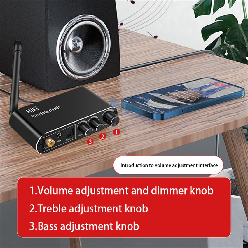 digital til analog lyd dac-konverter adapter digital spdif optisk koaksial  til 3.5mm 3.5 aux jack rca l/r bluetooth 5.0 mottaker