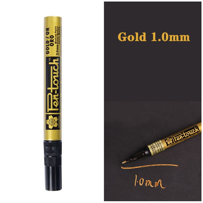 Permanente Metallic Marker Pennen Wit Zilver Goud Verf Pen Marker Voor Papier Glas Stof Cd Band Diy Markering Japanse Briefpapier: Gold 1.0mm