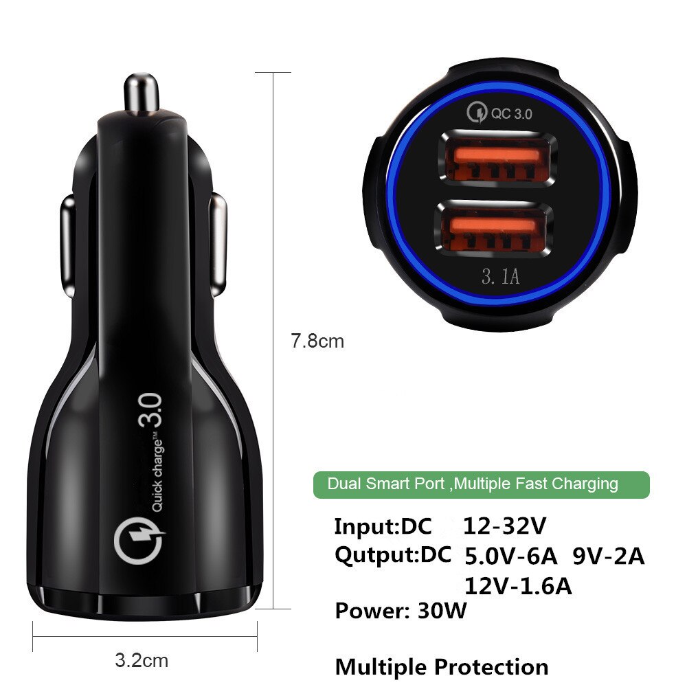Goede 3.1A Auto Micro USB Charger Quick Charge 3.0 Mobiele Telefoon Oplader 2 3 Port USB Snelle Auto-oplader voor iphone ios Android Telefoon