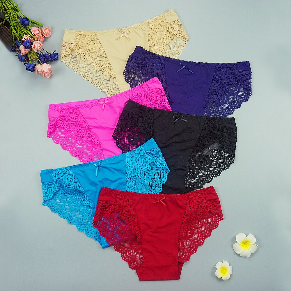 IXueJie 6 Pcs Lot Underwear Women Panties Lingerie Femme Sexy Pack of Panties Pure Color Lace Stitching with Bow