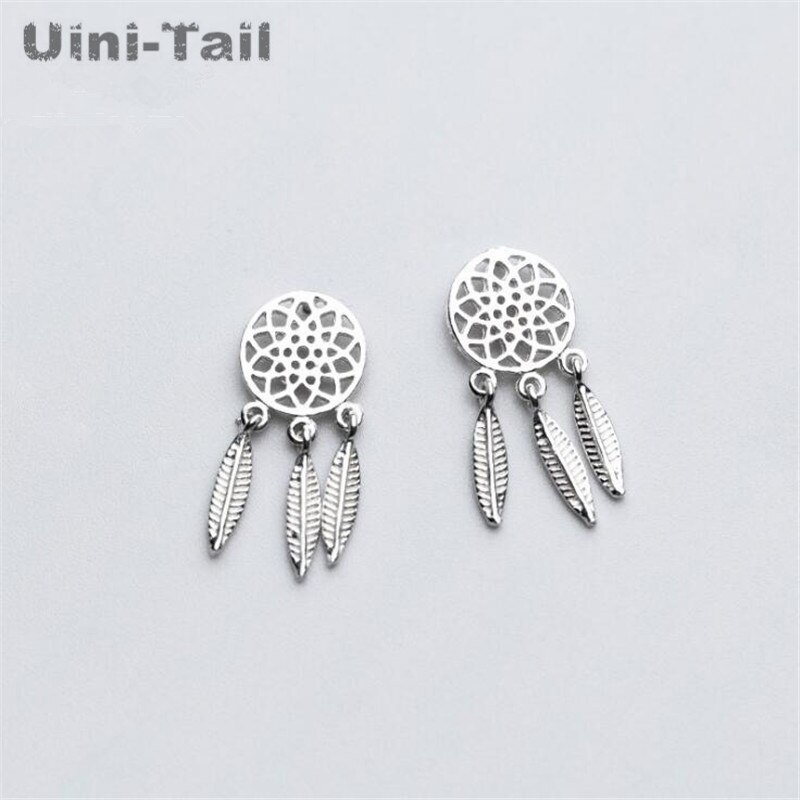 Uini-Staart Klassieke 925 Sterling Zilver Dream Catcher Mode Veer Oorbellen Vrouwelijke Koreaanse Geborsteld Eenvoudige Oorbellen GN363