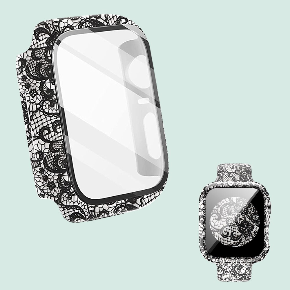 Funda + cristal para Apple Watch 44mm 40mm 38mm 42mm, cubierta protectora de leopardo de para parachoques de PC duro para iWatch SE 6 5 4 3 2 1: 1b / azul / 7 Pulgadas y Superiores