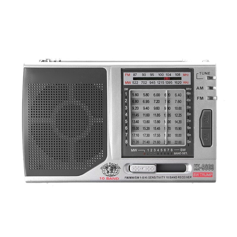 Receptor de Radio de alta sensibilidad con soporte plegable, KK-9803 FM/MW/SW1-8, 10 bandas