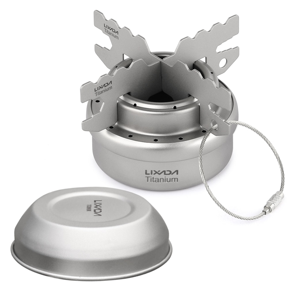 Lixada Portable Mini poêle à alcool en titane avec couvercle croix poêle support Camping en plein air randonnée sac à dos poêle à alcool