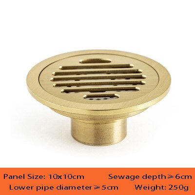 Desagüe redondo para el suelo de latón, 10 CM, escurridor de residuos de ducha, rejilla de drenaje de suelo, dorado,: 1