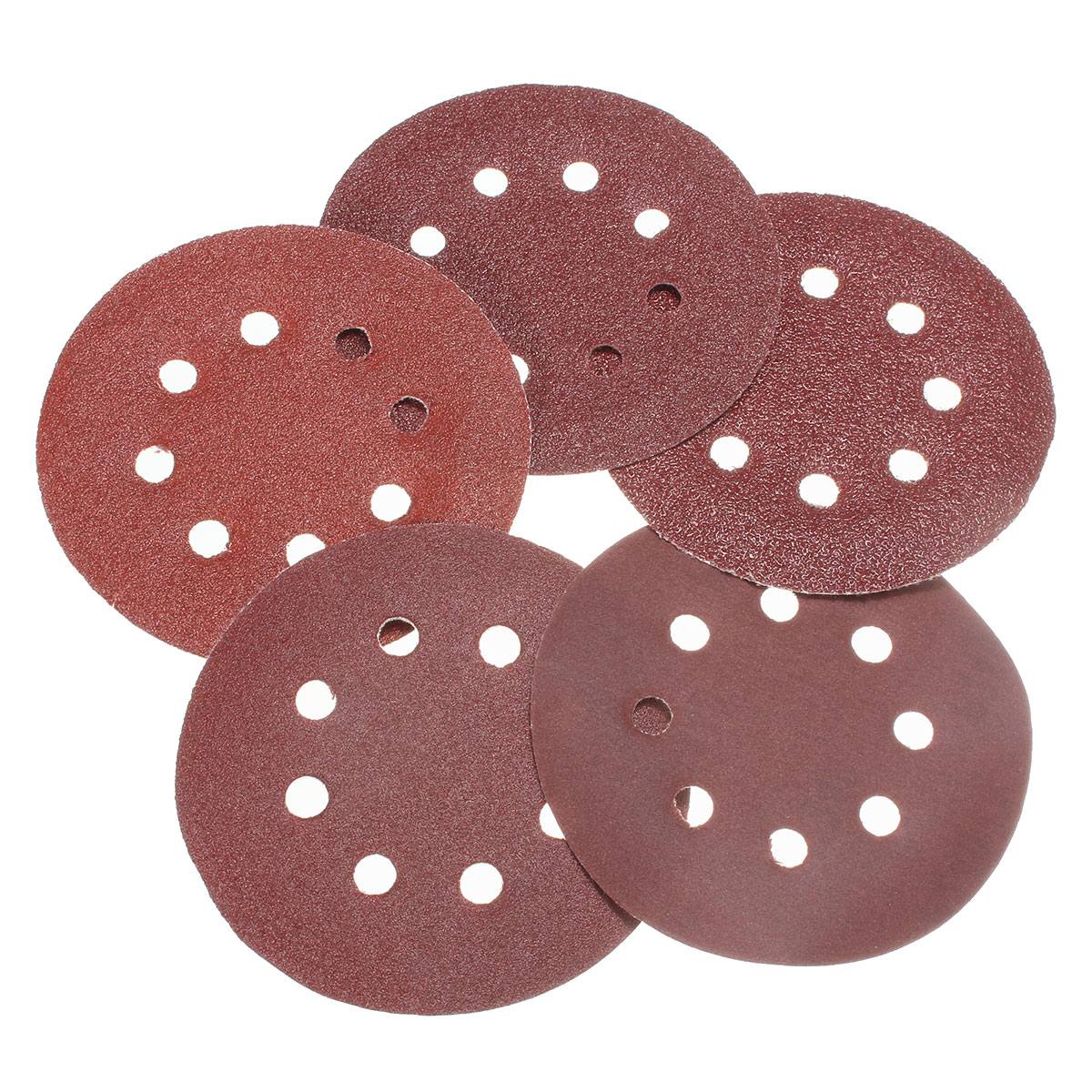 50pcs/Set 125mm Sanding Disc Round Shape 8 Hole Mixed 40 60 80 120 240 Grit Orbital Paper Punch Sheet Sandpaper Polisher Sanders