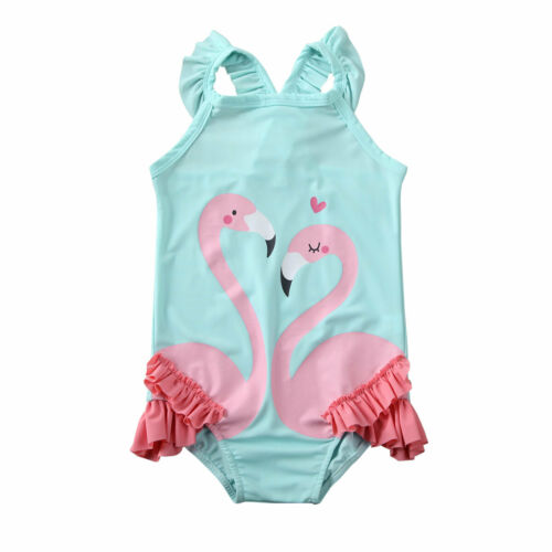 1-6y spædbørn børn piger baby ét stykke badetøj flæser ærme svane tegneserie print badetøj badetøj