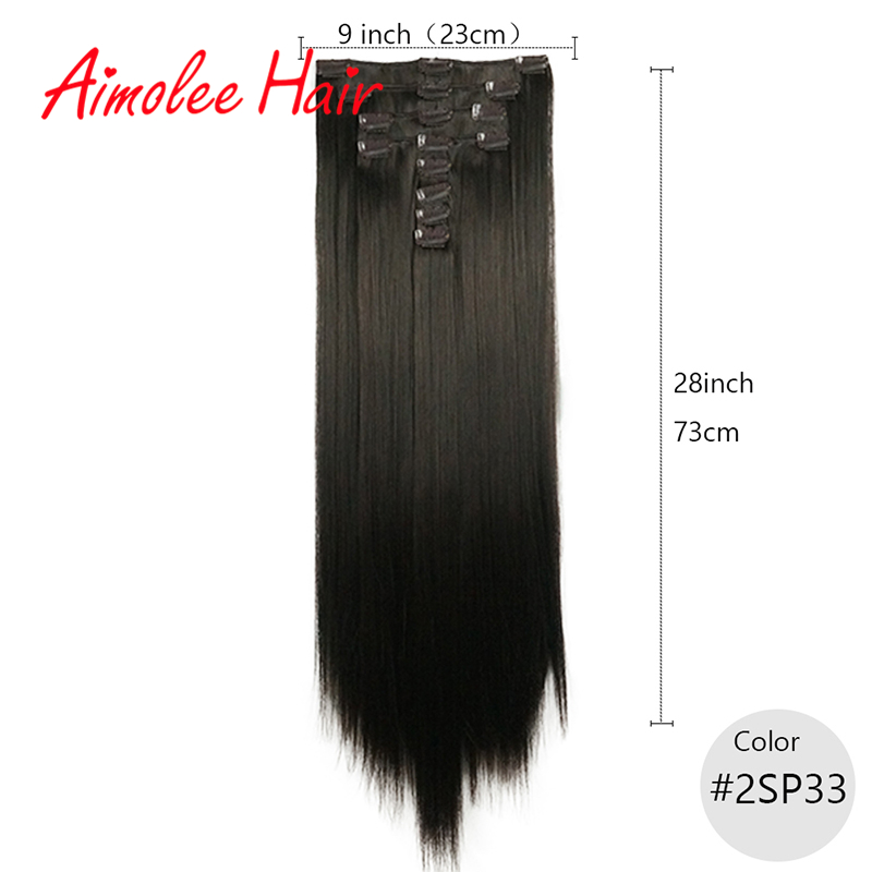 Extensiones de cabello de 28 pulgadas, 8 unidades/juego, pelo sintético largo y recto, Clip-in, negro, marrón, realce, fibra de pelo de alta temperatura: 2SP33