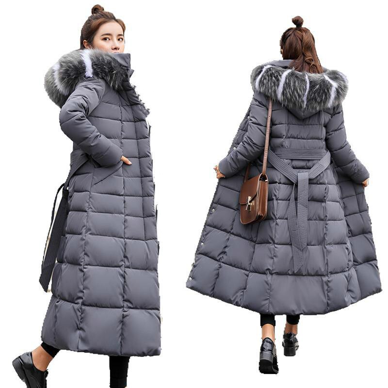 chaquetas de mujer x-long delgada mujer chaqueta de invierno algodón acolchado cálido grueso señoras abrigo abrigos largos Parka