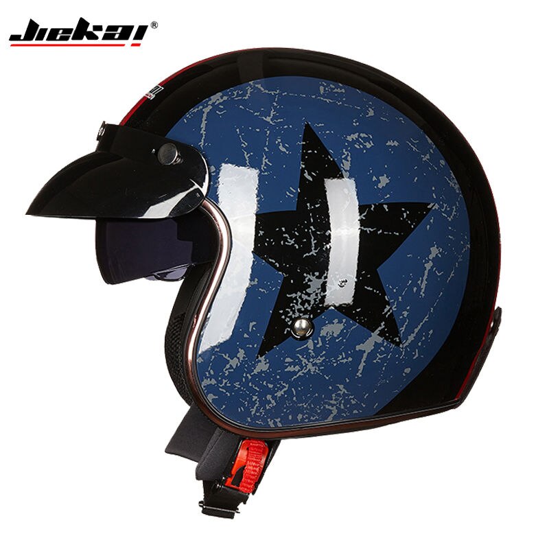JIEKAI – demi-casque De Moto, accessoires De Moto, ouvert au visage, Jet Vintage, Scooter, Ski, 3/4: Black Five Star / L