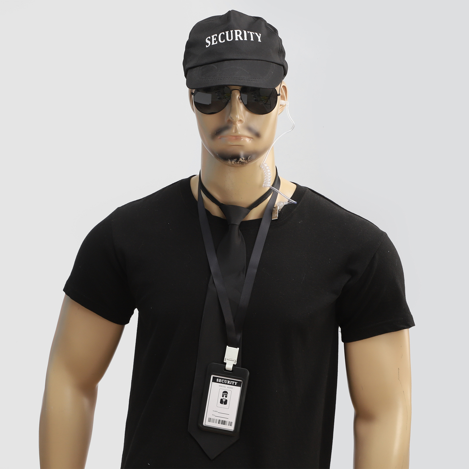 Set di accessori per agenti Cravatta Tappi per le orecchie Occhiali da lavoro di marca Cappello Servizio di sicurezza segreto Costume per adolescenti Adulti Gioco cosplay Festa