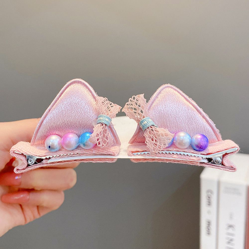 Pinzas para el pelo de felpa con forma de orejas de gato para niños, horquillas con lazo para bebé, accesorios para el cabello, accesorios para fotos, horquillas de bola de felpa: B