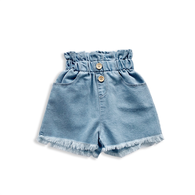 6M-5T Infant Kids Baby Girls Shorts Jeans High Waist Eastic Band Solid Ripped Hip-huggers
