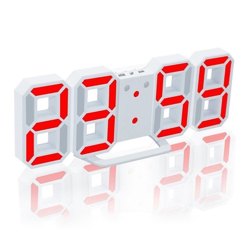 Horloge numérique moderne 3D mur LED, 24 ou 12 heures, alarme bureau heures, pour la maison, le salon ou le bureau, veilleuse: White-Red