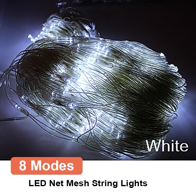 2x 2/3x2m LED guirlande fée lumières maille Net chaîne lumières extérieur étanche décorations de noël pour la maison mariage jardin fête: White / 2x2M 144LEDs